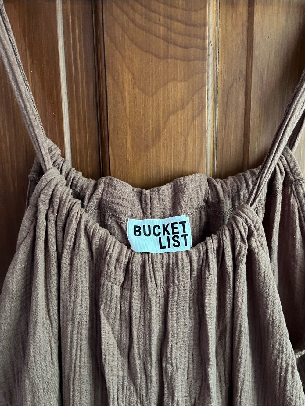 BUCKETLIST Brown Gathered-Strap Jumpsuit